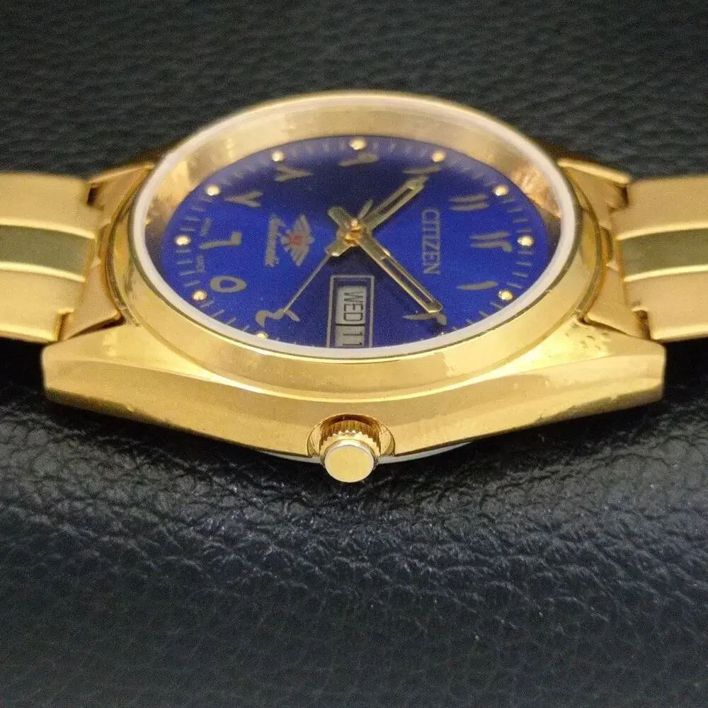 Vintage 1995 Arabic Citizen Automatic Mens Gold Watch W/daydate & Blue accents